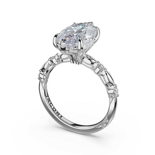 Mixed Pattern Marquise Solitaire Engagement Ring in 18kt White Gold