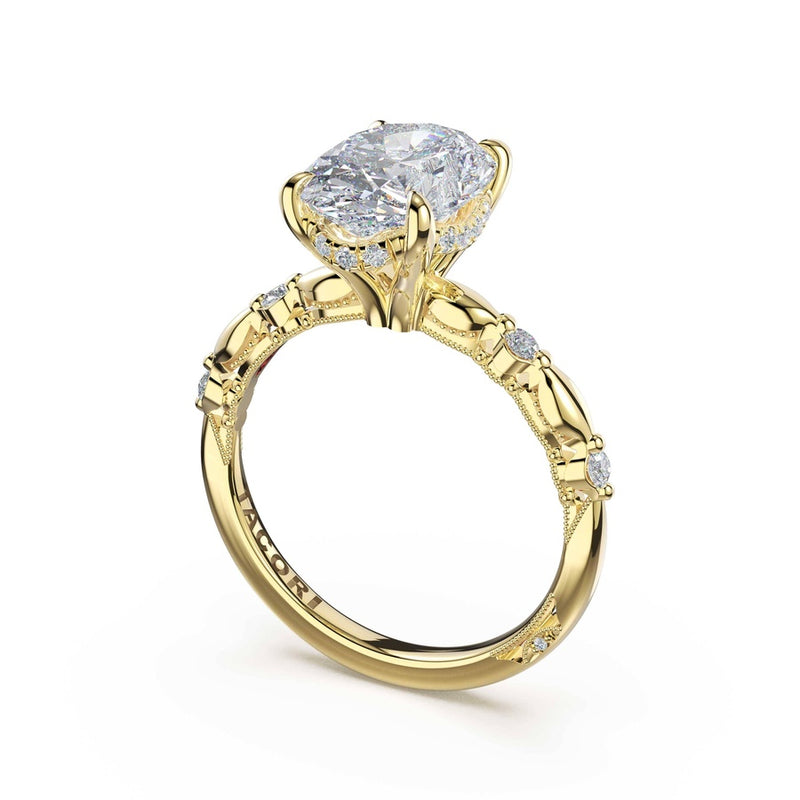 Mixed Pattern Oval Solitaire Engagement Ring in 14kt Yellow Gold