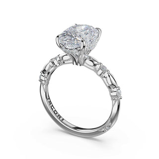 Mixed Pattern Oval Solitaire Engagement Ring in 14kt White Gold