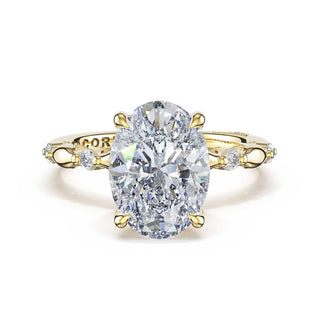 Mixed Pattern Oval Solitaire Engagement Ring in 18kt Yellow Gold