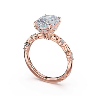 Mixed Pattern Oval Solitaire Engagement Ring in 18kt Rose Gold