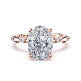 Mixed Pattern Oval Solitaire Engagement Ring in 18kt Rose Gold