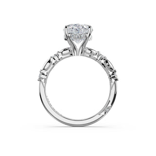 Mixed Pattern Oval Solitaire Engagement Ring in 18kt White Gold