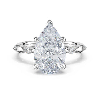 Mixed Pattern Pear Solitaire Engagement Ring in Platinum