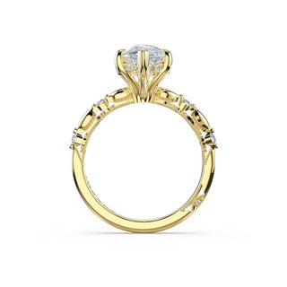 Mixed Pattern Pear Solitaire Engagement Ring in 14kt Yellow Gold