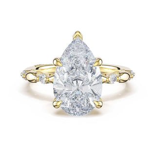 Mixed Pattern Pear Solitaire Engagement Ring in 18kt Yellow Gold