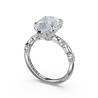 Mixed Pattern Pear Solitaire Engagement Ring in 18kt White Gold