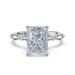 Mixed Pattern Radiant Solitaire Engagement Ring in Platinum