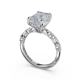 Mixed Pattern Radiant Solitaire Engagement Ring in 14kt White Gold