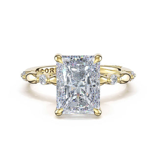 Mixed Pattern Radiant Solitaire Engagement Ring in 18kt Yellow Gold