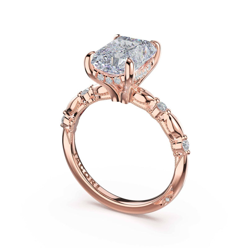 Mixed Pattern Radiant Solitaire Engagement Ring in 18kt Rose Gold