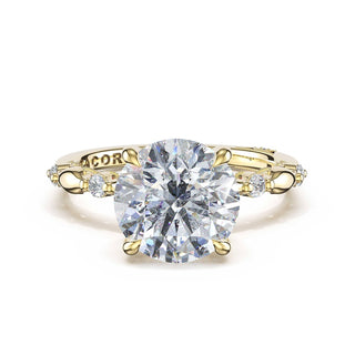 Mixed Pattern Round Solitaire Engagement Ring in 14kt Yellow Gold