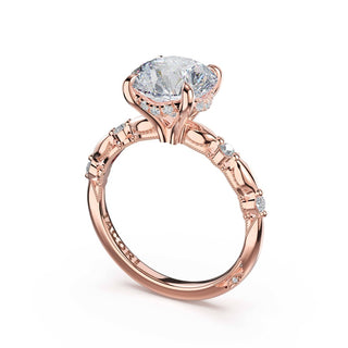 Mixed Pattern Round Solitaire Engagement Ring in 14kt Rose Gold