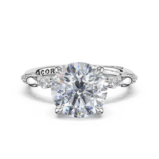 Mixed Pattern Round Solitaire Engagement Ring in 14kt White Gold