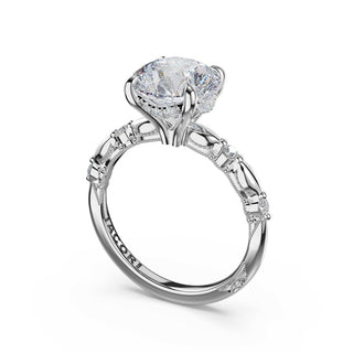 Mixed Pattern Round Solitaire Engagement Ring in 18kt White Gold