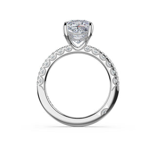 Half-Pavé Cushion Solitaire Engagement Ring in Platinum