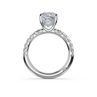 Half-Pavé Cushion Solitaire Engagement Ring in Platinum