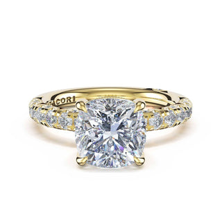Half-Pavé Cushion Solitaire Engagement Ring in 14kt Yellow Gold