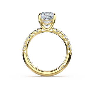 Half-Pavé Cushion Solitaire Engagement Ring in 14kt Yellow Gold