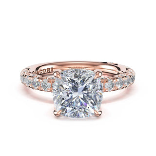 Half-Pavé Cushion Solitaire Engagement Ring in 14kt Rose Gold