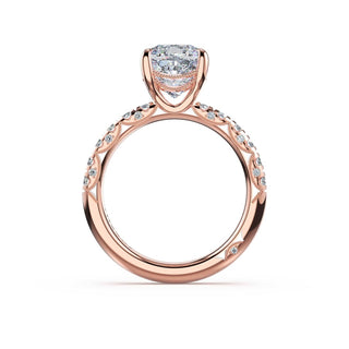 Half-Pavé Cushion Solitaire Engagement Ring in 18kt Rose Gold