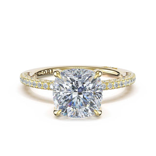 Half-Pavé Cushion Solitaire Engagement Ring in 18kt Yellow Gold