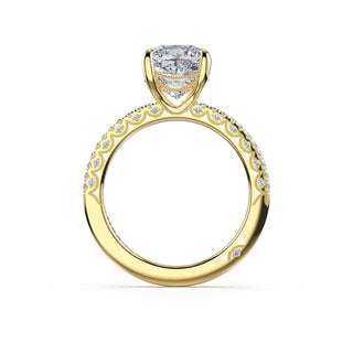 Half-Pavé Cushion Solitaire Engagement Ring in 18kt Yellow Gold