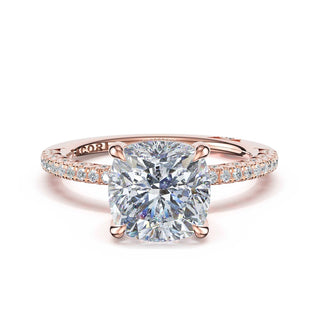 Half-Pavé Cushion Solitaire Engagement Ring in 18kt Rose Gold