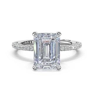 Half-Pavé Emerald Solitaire Engagement Ring in 18kt White Gold
