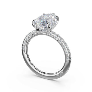 Half-Pavé Marquise Solitaire Engagement Ring in Platinum