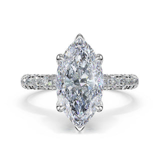 Half-Pavé Marquise Solitaire Engagement Ring in Platinum