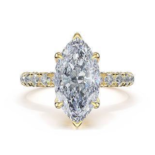 Half-Pavé Marquise Solitaire Engagement Ring in 14kt Yellow Gold