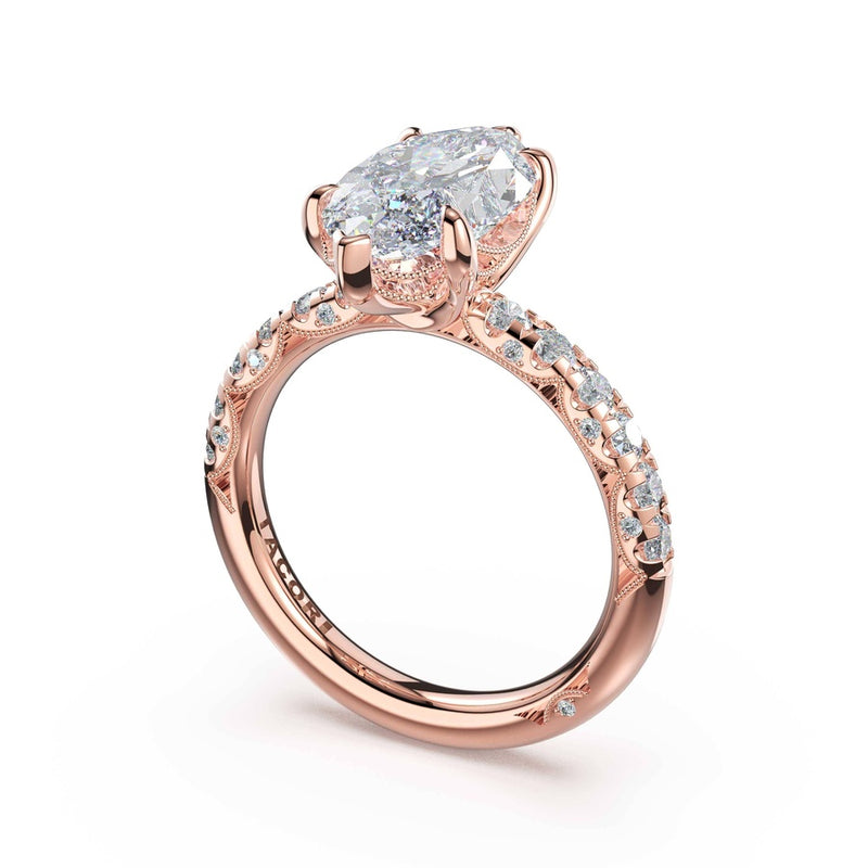 Half-Pavé Marquise Solitaire Engagement Ring in 18kt Rose Gold