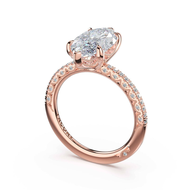 Half-Pavé Marquise Solitaire Engagement Ring in 18kt Rose Gold