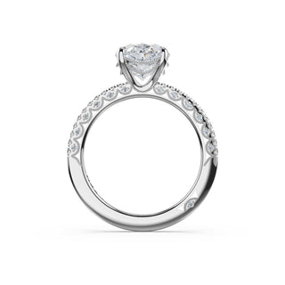 Half-Pavé Oval Solitaire Engagement Ring in Platinum