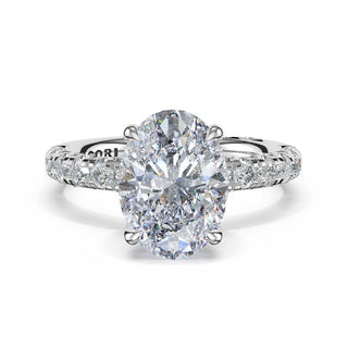 Half-Pavé Oval Solitaire Engagement Ring in Platinum