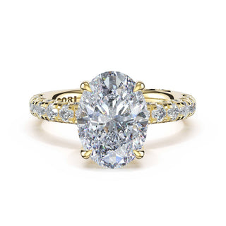 Half-Pavé Oval Solitaire Engagement Ring in 18kt Yellow Gold