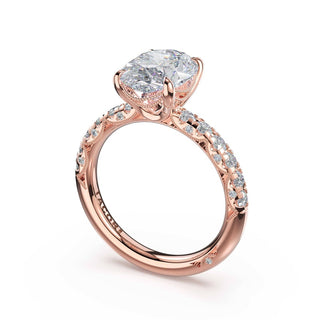 Half-Pavé Oval Solitaire Engagement Ring in 18kt Rose Gold