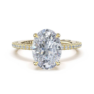 Half-Pavé Oval Solitaire Engagement Ring in 14kt Yellow Gold
