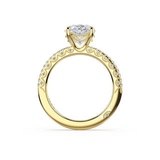 Half-Pavé Oval Solitaire Engagement Ring in 14kt Yellow Gold