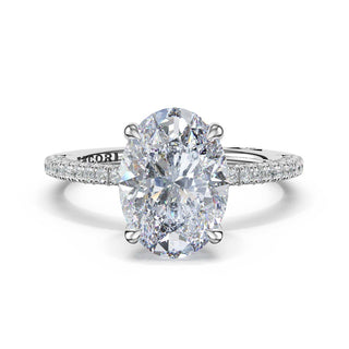 Half-Pavé Oval Solitaire Engagement Ring in 14kt White Gold