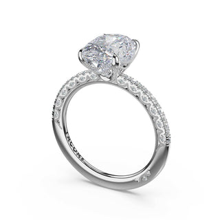 Half-Pavé Oval Solitaire Engagement Ring in 18kt White Gold