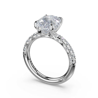 Half-Pavé Pear Solitaire Engagement Ring in Platinum