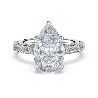 Half-Pavé Pear Solitaire Engagement Ring in Platinum