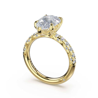 Half-Pavé Pear Solitaire Engagement Ring in 14kt Yellow Gold