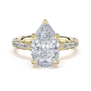 Half-Pavé Pear Solitaire Engagement Ring in 14kt Yellow Gold