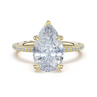 Half-Pavé Pear Solitaire Engagement Ring in 14kt Yellow Gold