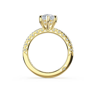 Half-Pavé Pear Solitaire Engagement Ring in 18kt Yellow Gold