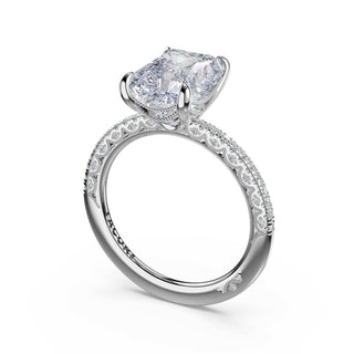 Half-Pavé Radiant Solitaire Engagement Ring in Platinum