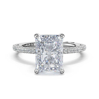 Half-Pavé Radiant Solitaire Engagement Ring in Platinum